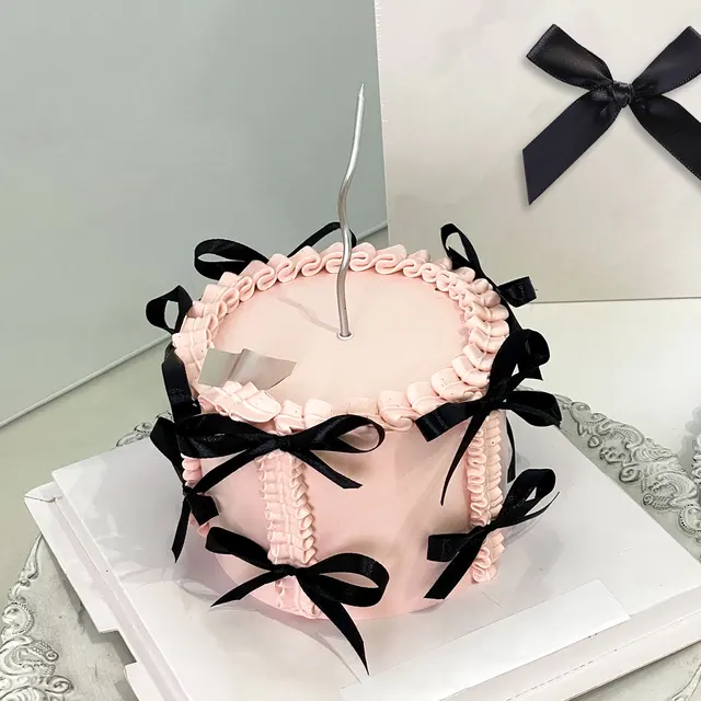 JNEYVIC Décorations Pour Cakes Avec Nœud, 40 Pièces Décorations De Gâteaux à Nœuds Bow Ruban Gâteau Décoration Pour Les Anniversaires, Mariages, Baby Showers (Noir, Rose