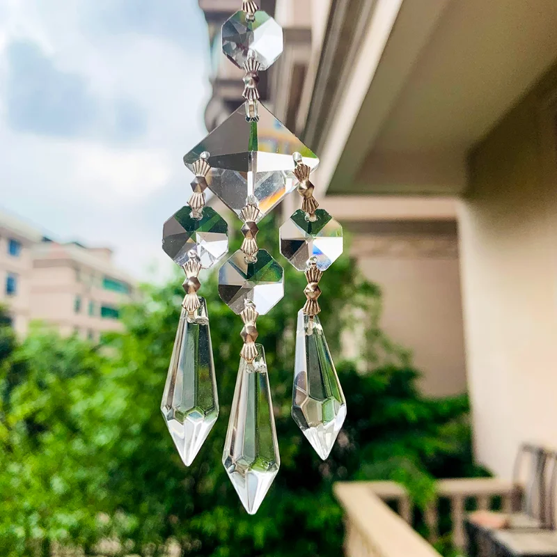 130MM Handmade Clear Octagonal Bead Arrowhead Crystal Pendant Hanging Glass Prism Suncatcher Supplies Chandelier Garland Curtain