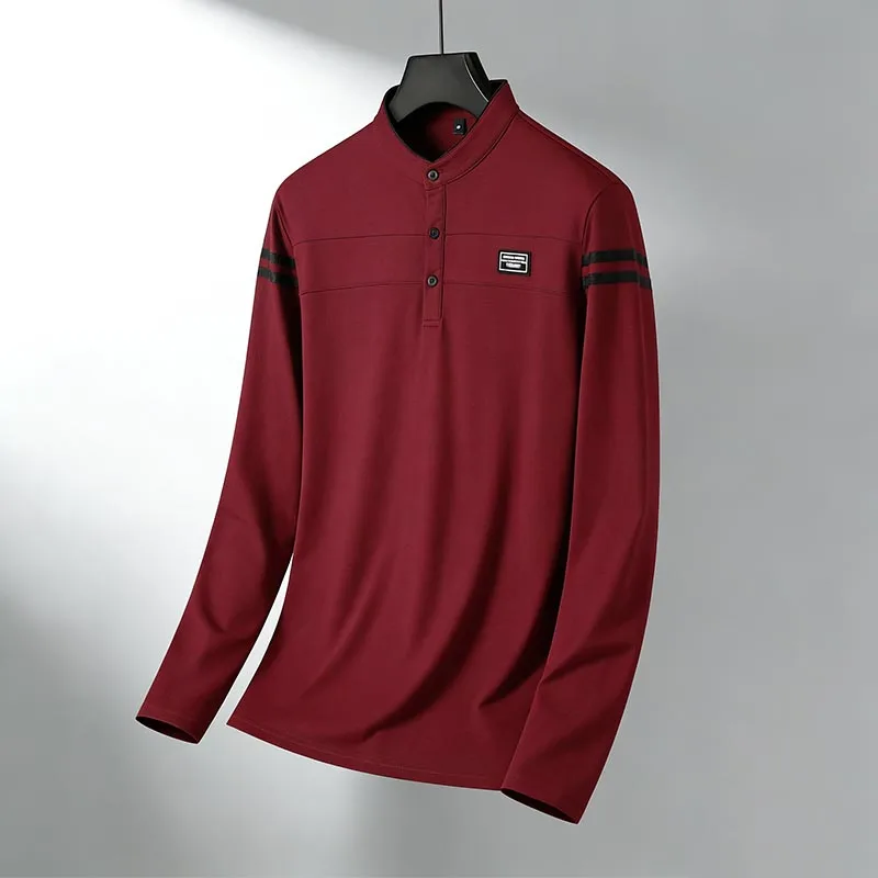 Herren-Poloshirt mit Stehkragen und langen Ärmeln, gestreift, weich, atmungsaktiv, für Business, Arbeit und Alltag – Detail 13