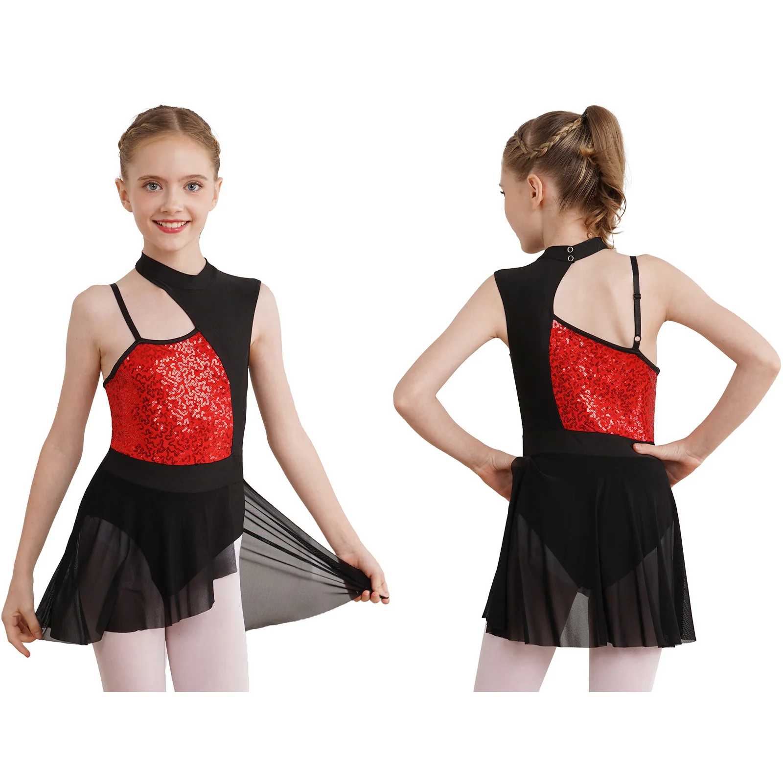 thumbnail image 1 of Niños Niñas lentejuelas brillantes gimnasia rítmica patinaje artístico Ballet disfraz de tutú lírico Ballet Jersey vestido de cuerpo de baile, 1 of 5