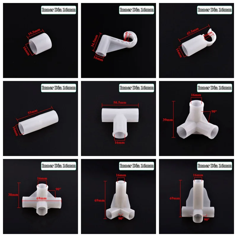 Description Picture 2 of itemInner Dia 16mm Plant Support Tee Way Four Way Connector Water Tube Joint Shelf Wardrobe Hook Fittings DIY Garden Decors 2~20Pcs