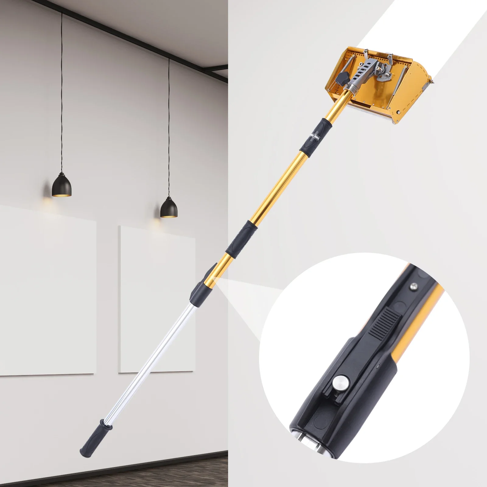 Tragbare Trockenbau-Master-Werkzeuge, Verputzen, flache Veredelung, Gipskasten-Werkzeug, 9,8 Zoll, mit 40–63,8 Zoll, ausziehbarer Griff, max. 64 Zoll Länge – Detail 3