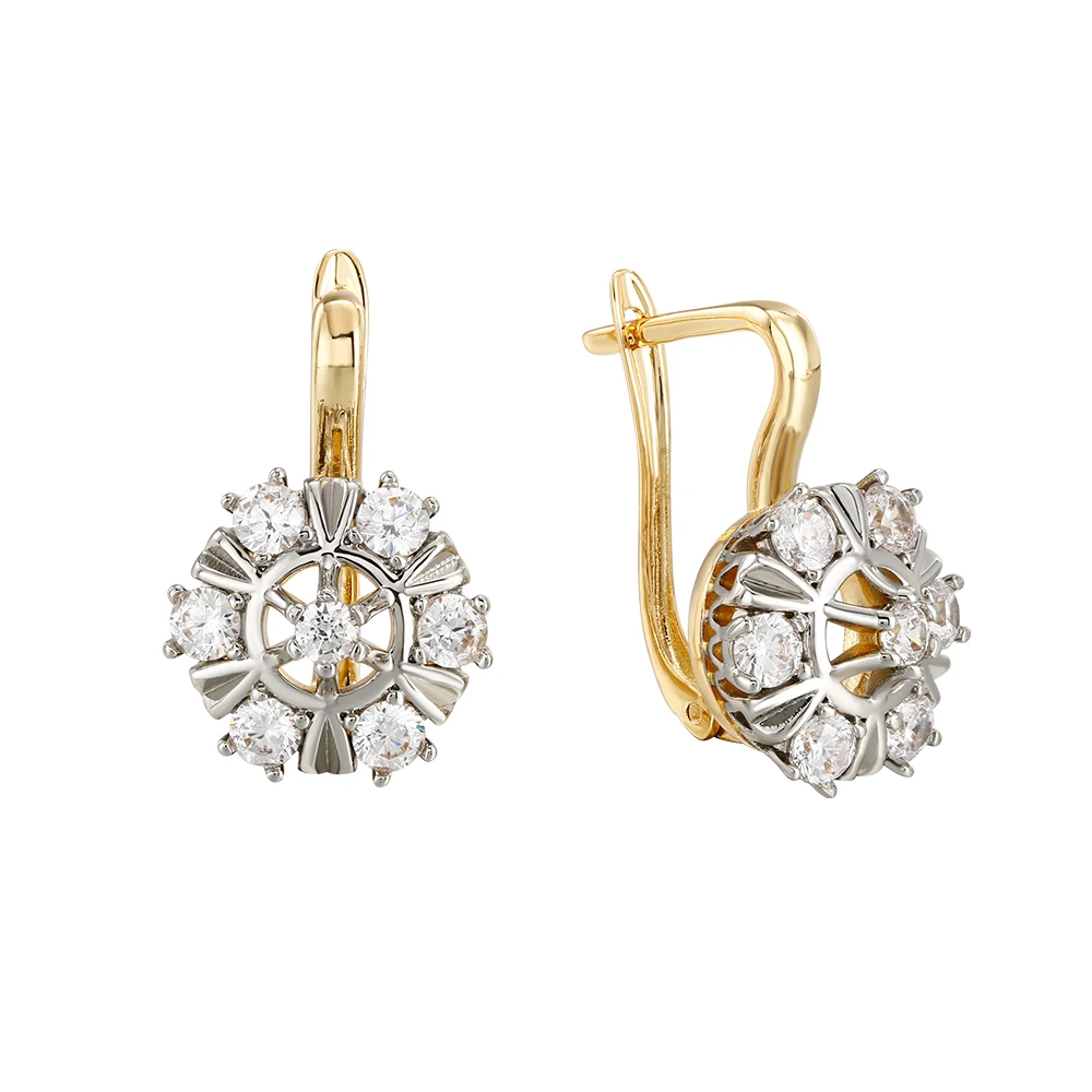 Glänzende, eingelegte, zweifarbige Ohrringe mit synthetischem Zirkon, Ring-Set, kupferbeschichtet, 14 Karat Gold, edler Schmuck, Weihnachtsgeschenke, Alltagsschmuck – Detail 9