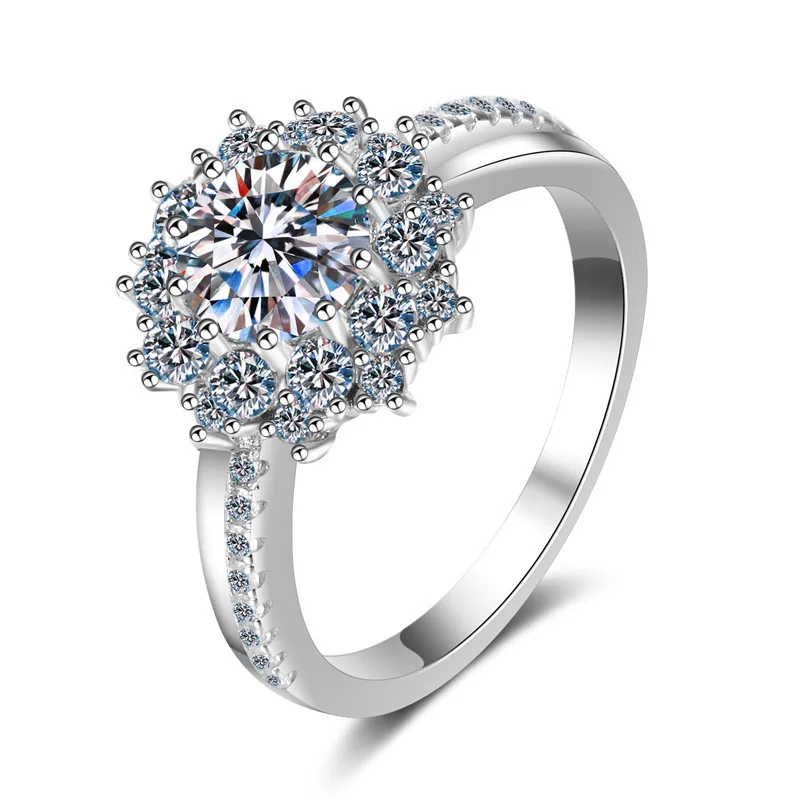 Boutique PT950 Platinum Diamond Ring Women's Moissanite 1 Carat Ring Deluxe Sunflower Wedding Moissanite Diamond