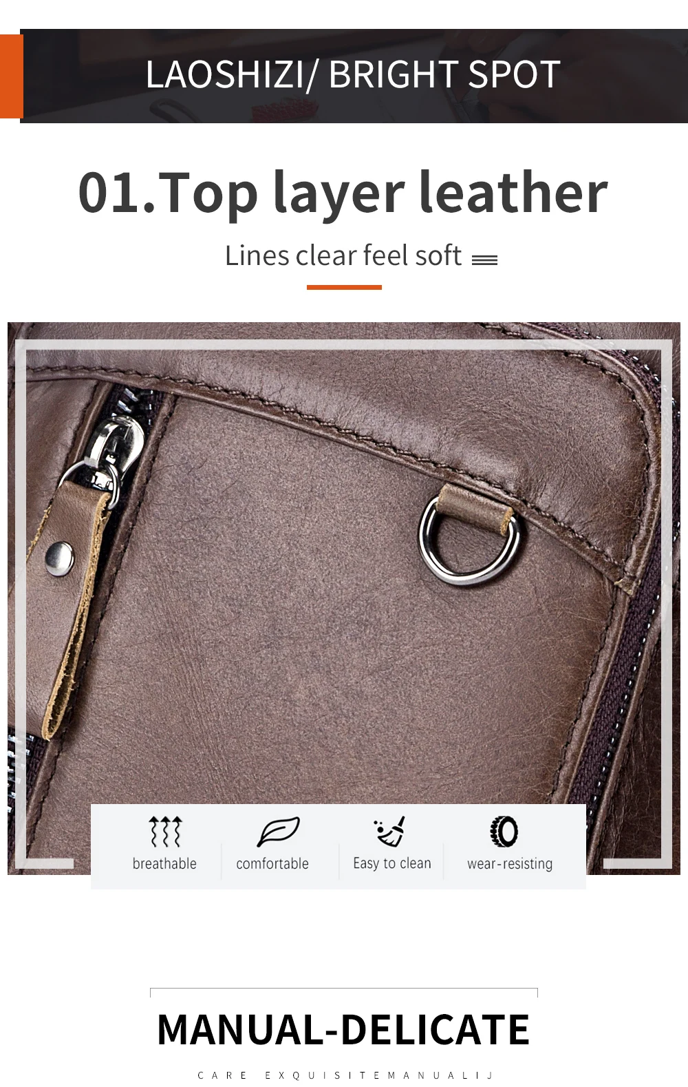 Herren-Umhängetasche aus Rindsleder mit Hauptschicht, multifunktionale Einzelschultertasche, trendige Herrentasche im europäischen und amerikanischen Stil – Detail 3