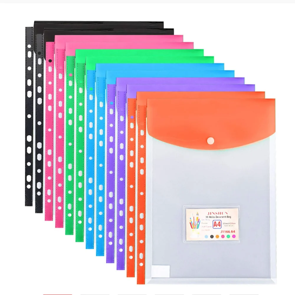 

A4 Size Large File Folders Wallets Colorful Document for School Office, 11 Holes Binder Envelopes Folders Protector Organizer