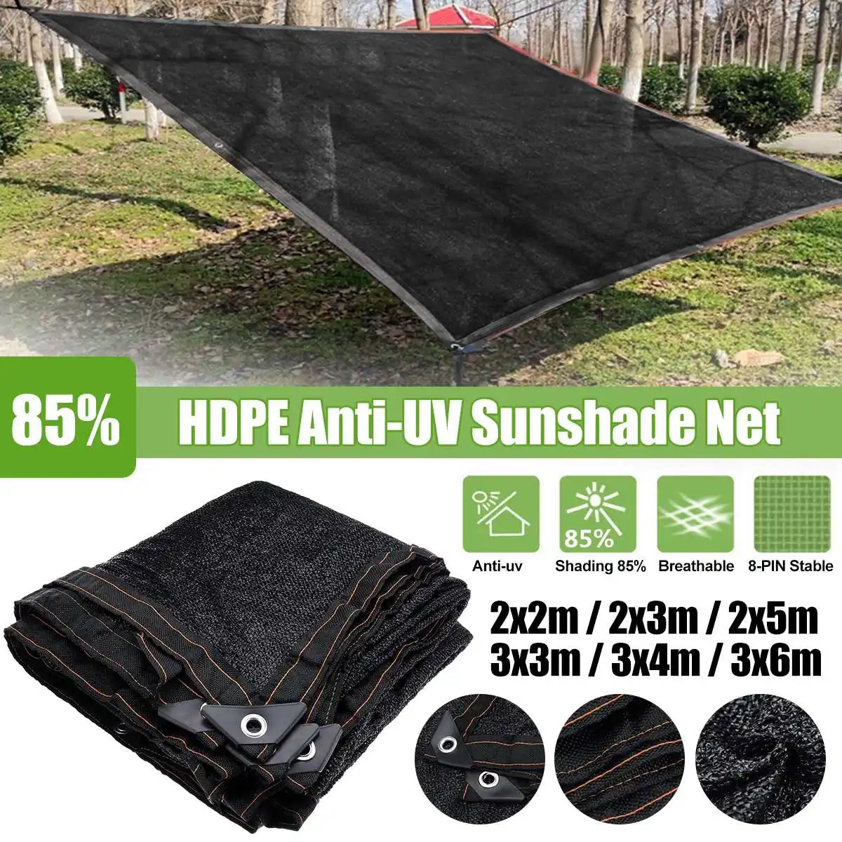 

Black 8 Pin Anti-UV HDPE Shading Net Garden Balcony Succulent Plant Sunshade Net Outdoor Swimming Pool Sun Shade Net Car Cover