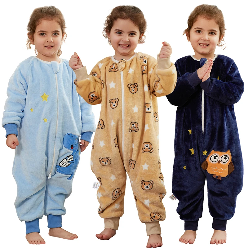Boys Girls Sleeping Bag with Feet Kids 0 to 1 2 3 4 5 6 Years Bear Dinosaur Toddler Zip Child Sleepsack Plush Pijama Onesie kids sleeping bag