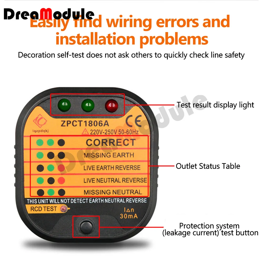 Socket Tester Detector Circuit Polarity Voltage Plug Circuit Breaker Grounding Zero Wire Switch Current Detector Electroscope 4