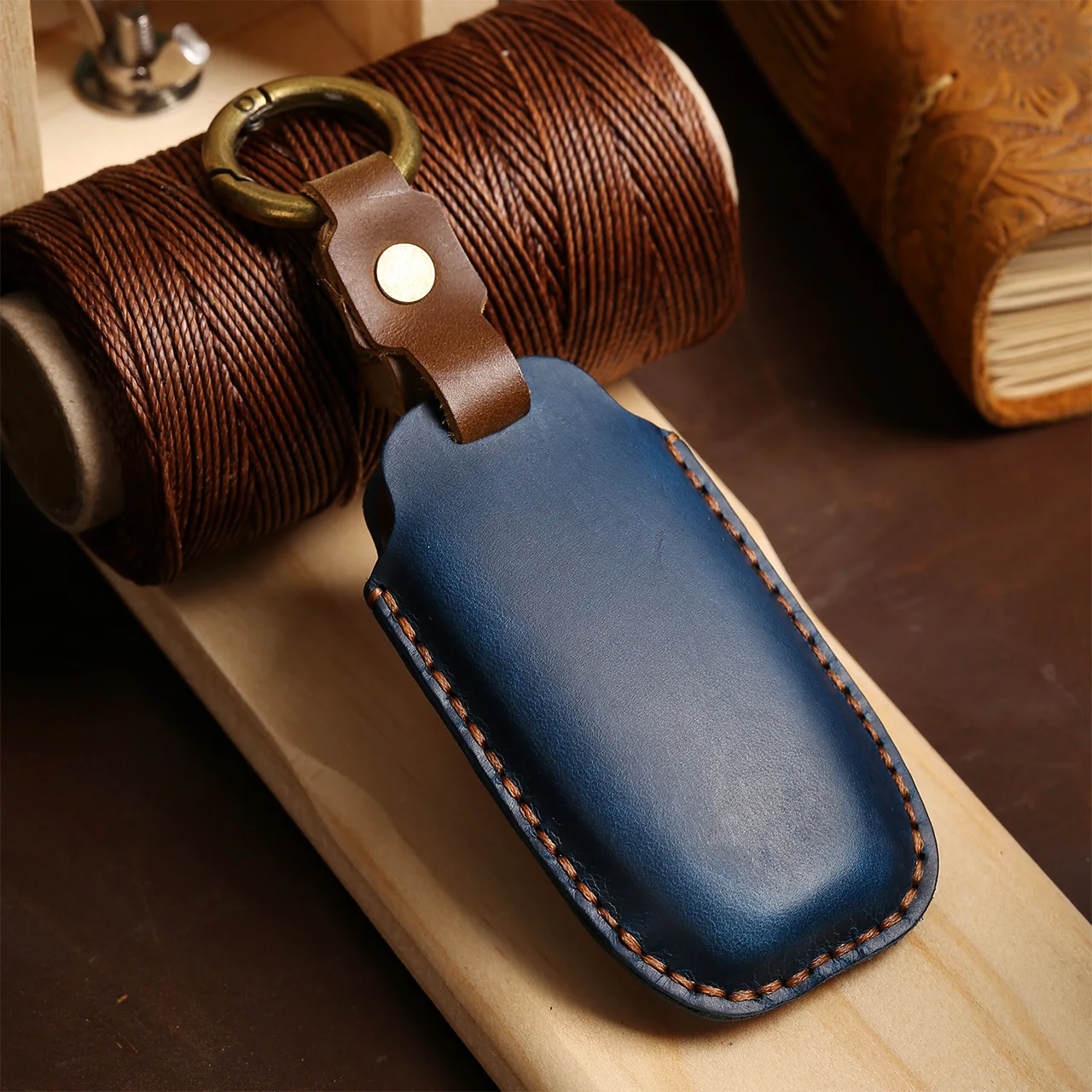 Premium Leather Car Key Case with Keychain