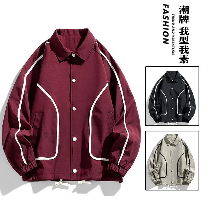 New plus size jacket lapel American street fashion baseball uniform loose tooling Mountain outdoor fat coat male
