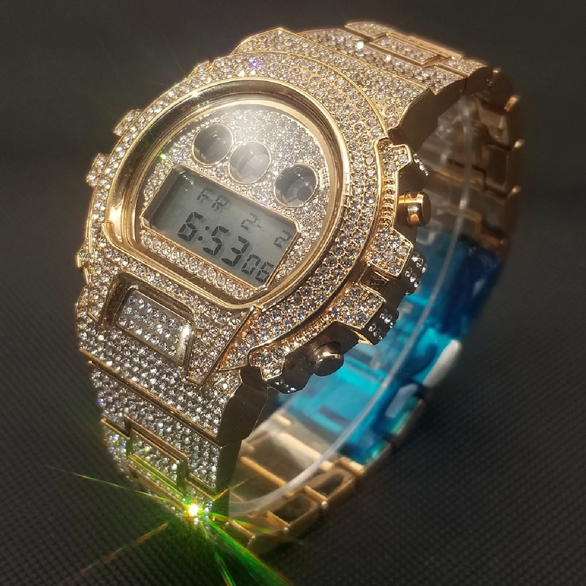 

New Hip Hop Fully Iced Out Men Watches Digital Luxury Moissanite Chronograph Wristwatch AAA Classic Stainless Steel Clock 2021