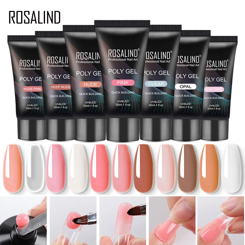 Rosalind Pure Color Poly Nail Polish Gel Extension Acrilico Semi Permanent Crystal Jelly Art Design Extension Colla 15Ml/30Ml