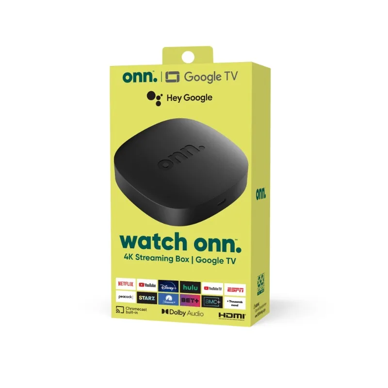 

Потоковые устройства, onn. Потоковая коробка Google TV 4K (новинка, 2023), разрешение 4K UHD