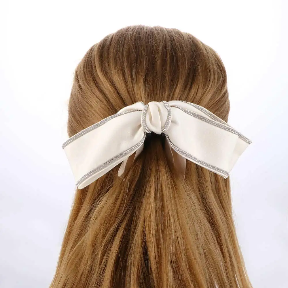 Simple Temperament Bow Rhinestone Ponytail Holder Satin Banana Clip Hair Claw Women Hair Clip Korean Style Hairpin