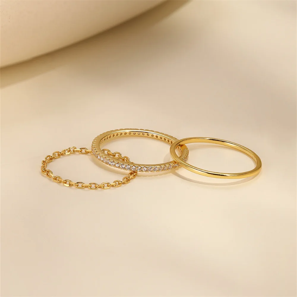 CANNER 3PCS Minimalism 925 Sterling Silver Smooth Rings For Women Ins Chain Sophisticated Rings Fine Jewelry Party Gift 4
