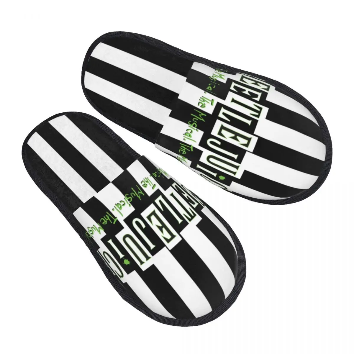 thumbnail image 1 of Pantuflas de espuma viscoelástica suaves para mujer, estilo Tim Burton, con suela antideslizante, cálidas y cómodas, con la película de terror Beetlejuices personalizada, 1 of 5