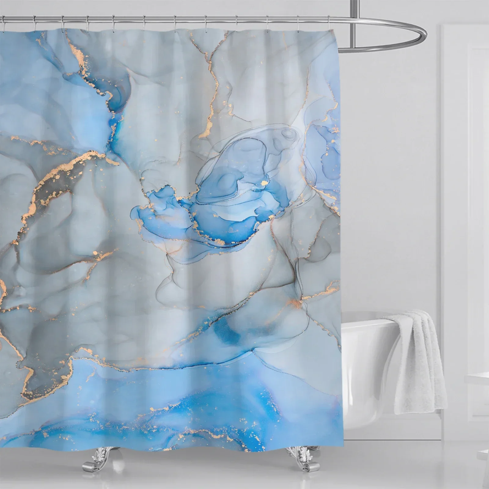 Elegant Grey and Gold Marble Abstract Waterproof Washable Fabric Shower Curtain