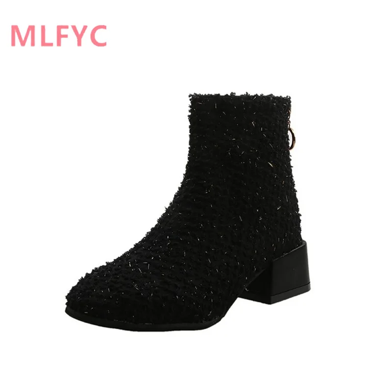 Short Boots female Winter New Suede Round Head Boots Thick Heel Fashion British High Heel Boots ankle boots for women