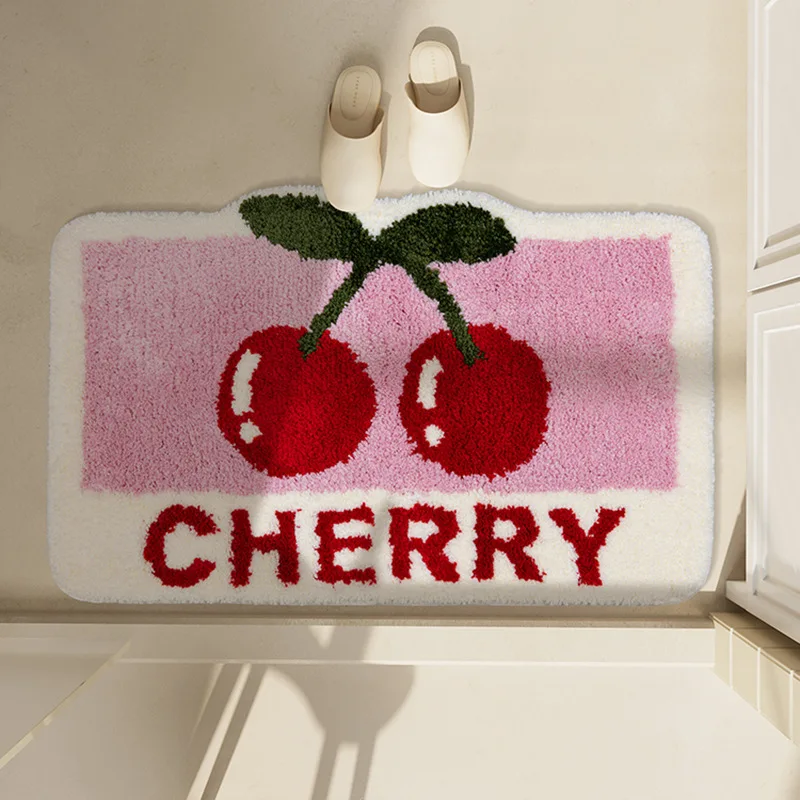 

Tufting Cherry Bath Mat Soft Fluffy Floral Rug Bedroom Carpet Anti Slip Pad Aesthetic Home Room Decor Kitchen Entrance Doormat