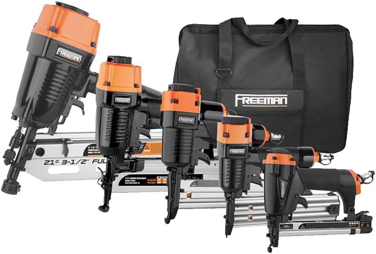 

P5FRFNFWSCB Pneumatic Framing and Finishing Nailers and Staplers Combo Kit with Canvas Bag and Fasteners (5-Piece),Black