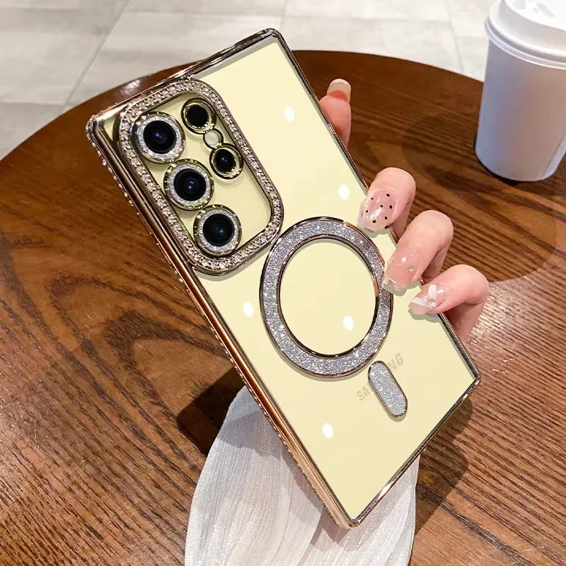 Luxury Diamond Glitter Clear Phone Case with MagSafe-Compatible Wireless Charging