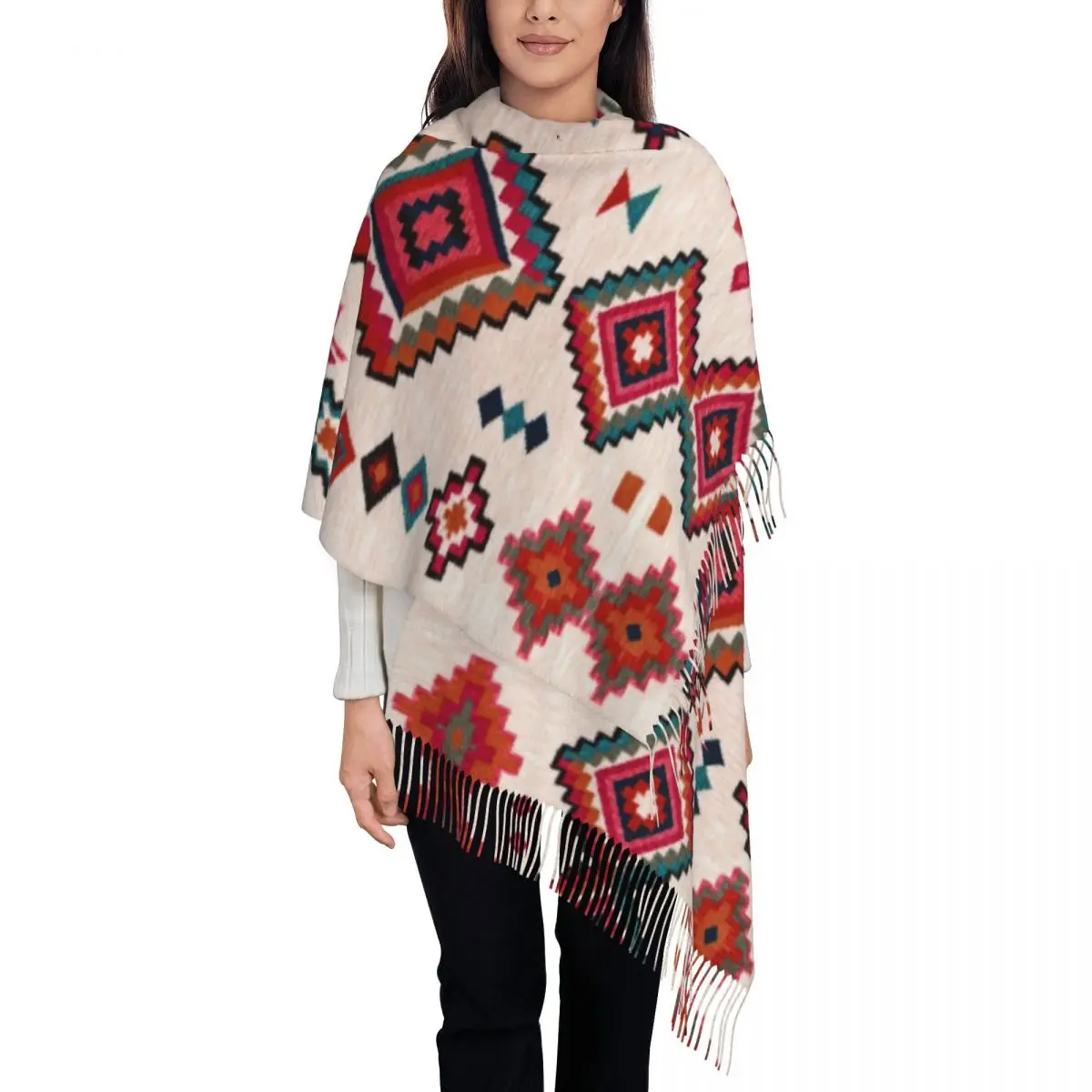 

Женский шарф с кисточками, богемный традиционный марокканский длинный зимний теплый шарф, повседневная одежда, шарфы из пашмины