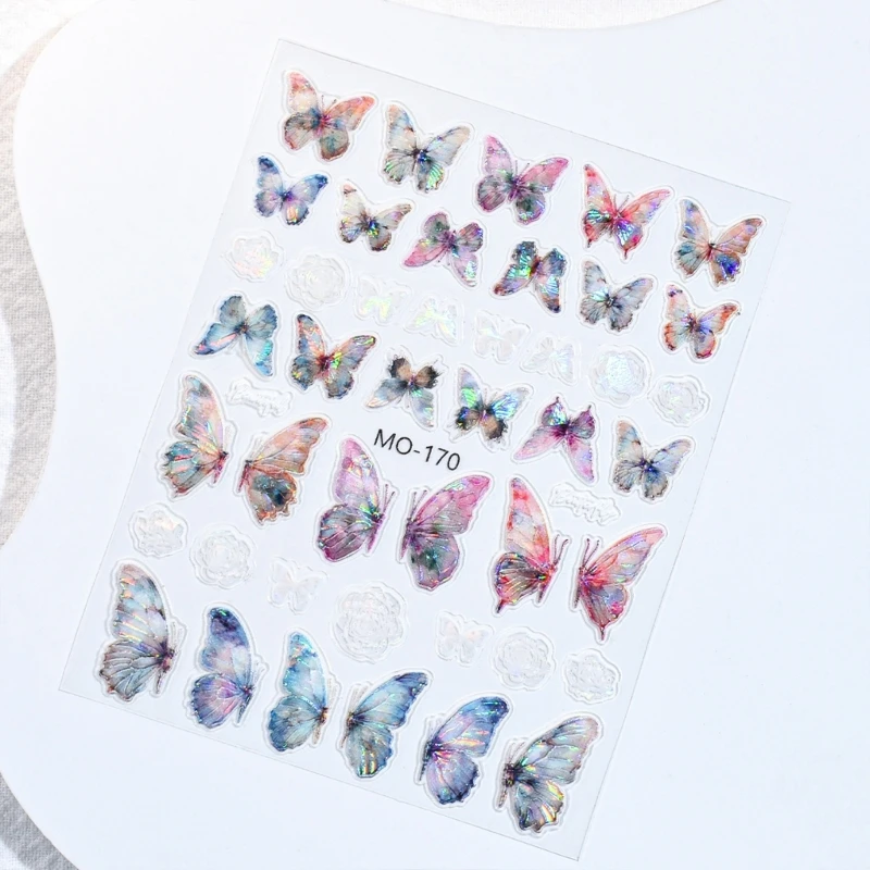 

Q1QD 3D Embossed Stickers Women 3 Sheets Butterfly Art Stickers Self Adhesive Decals for Nail Art Designs