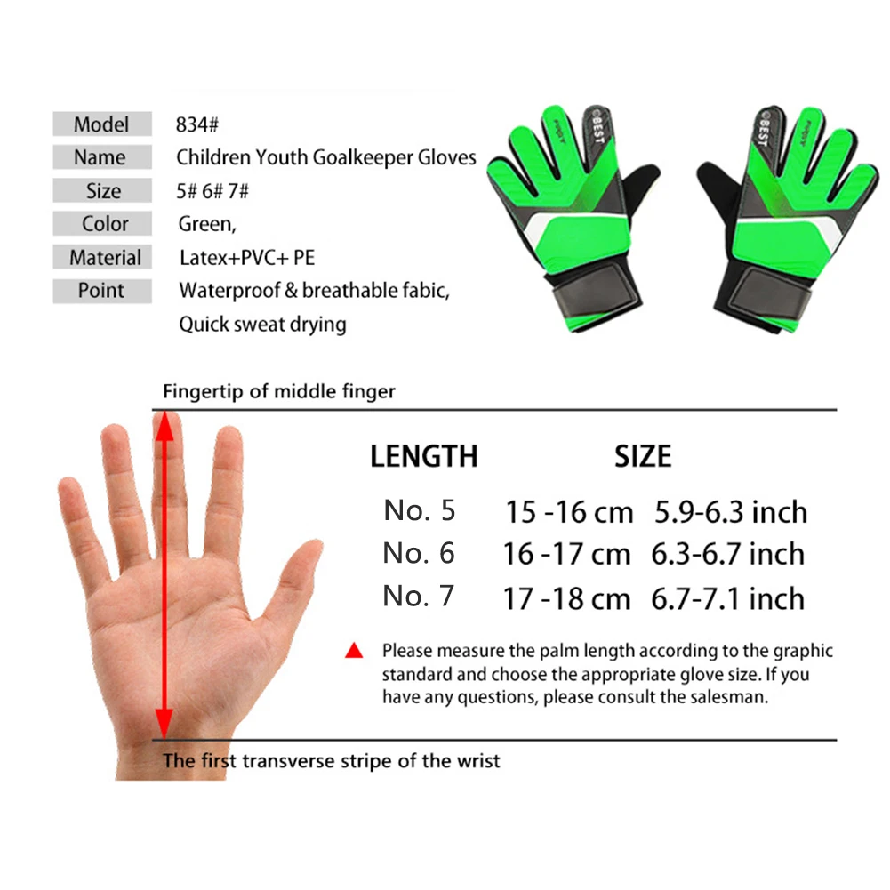 Soccer Goalie Gloves for Kids Adult Goalkeeper Gloves Anti-Slip Football Gloves Waterproof Latex Support Football Training Glove