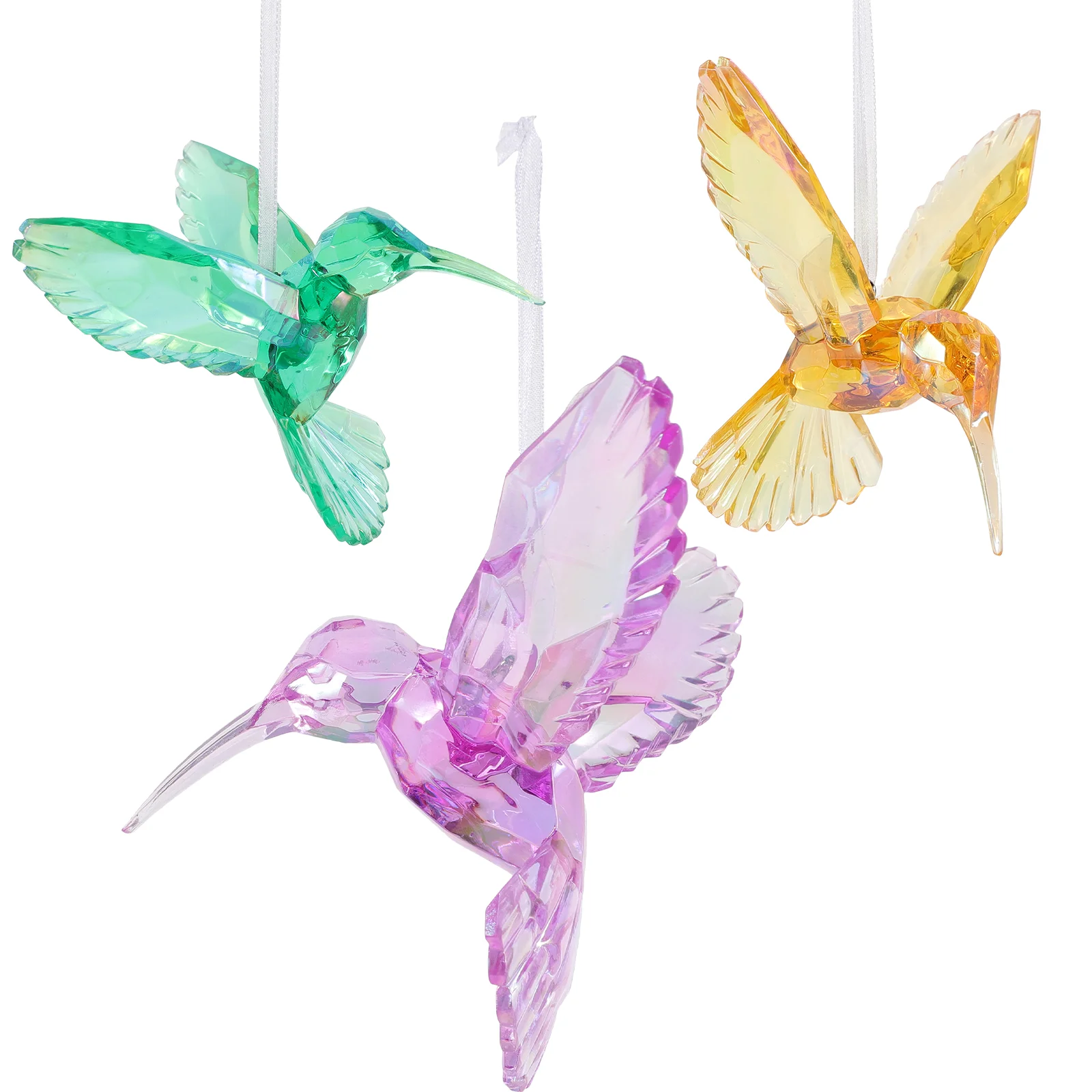 

3Pcs Acrylic Hummingbird Ornaments Hanging Iridescent Clear Hummingbird Pendants Crystal Bird Suncatcher Window Decor Memorial
