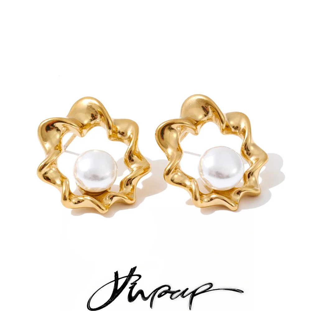 Yhpup Stainless Steel Simulated Pearls Earrings for Women Waterproof
