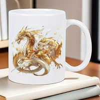 Dragon Coffee Mug - Elegant White Exterior with Golden Dragon Design, Insulated Ceramic Cup for Hot & Cold Beverages, Birthday/C 2