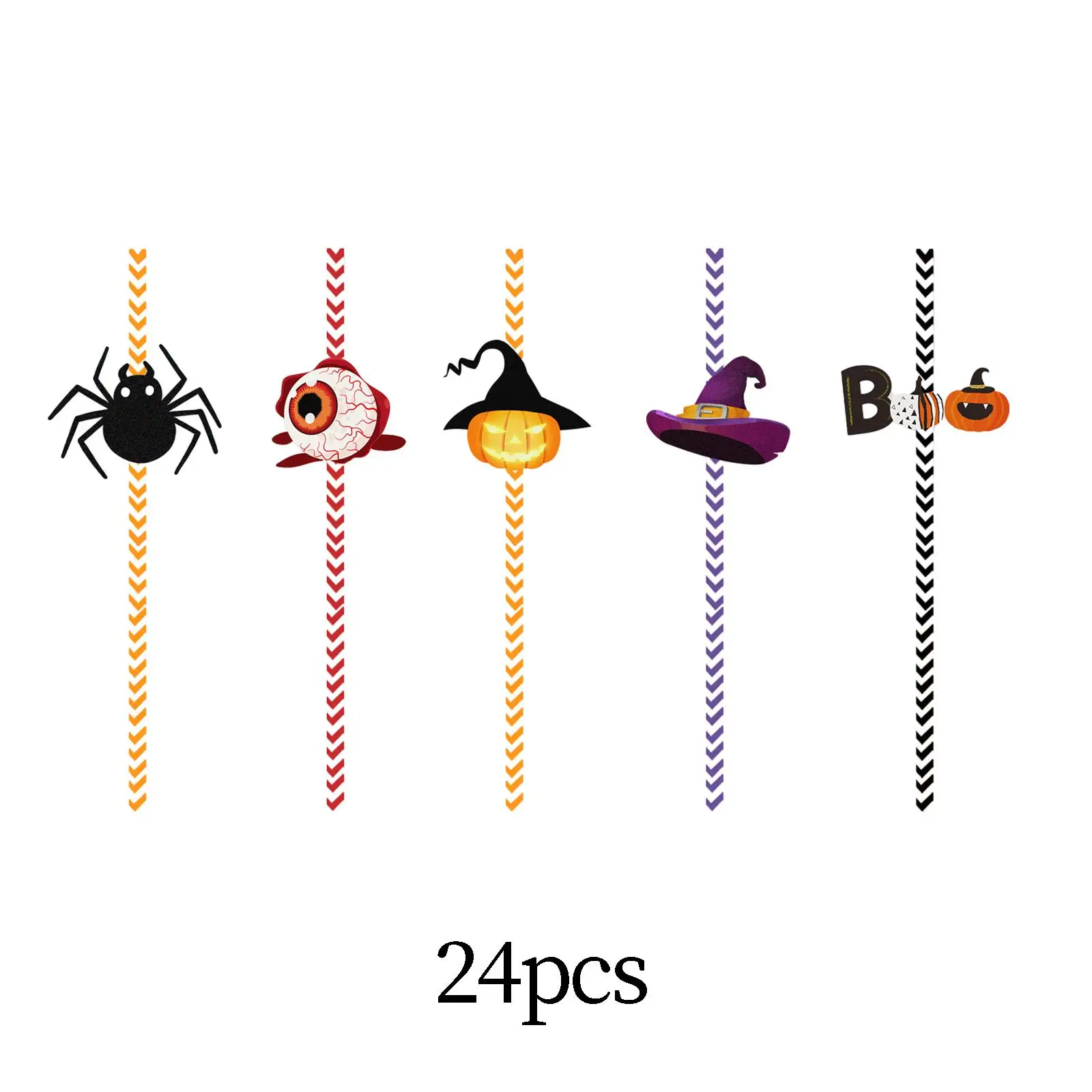 

24 Pieces Halloween Paper Straws Colorful Funny Interesting Disposable Straws for Horror Theme Parties Festival Bar Events Party