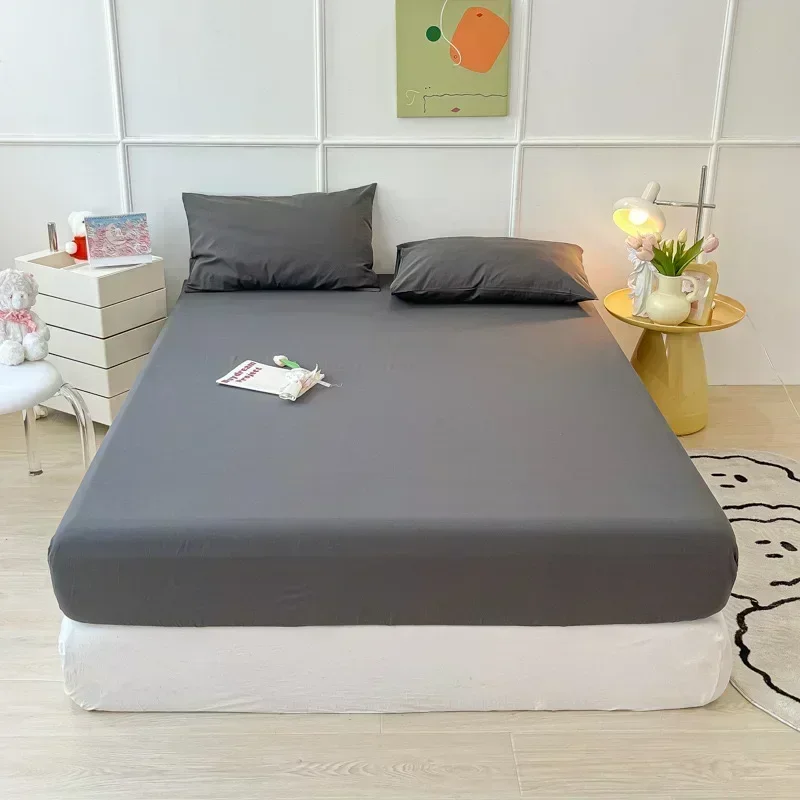 Solid color washed raw cotton sheet, single piece full protection cover, sheet, cover, and mattress 169