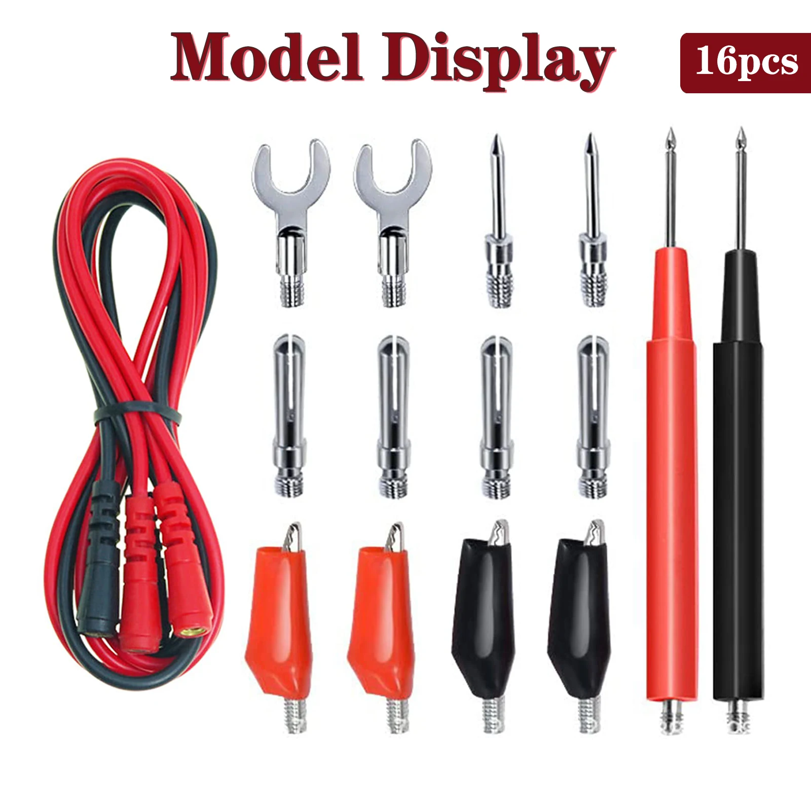 Multimeter Test Leads Kit 16pcs Replaceable Electronical Alligator Clips Probes Banana Plug Power Testing Needle Jumper Wires alligator clips,multimeter test leads