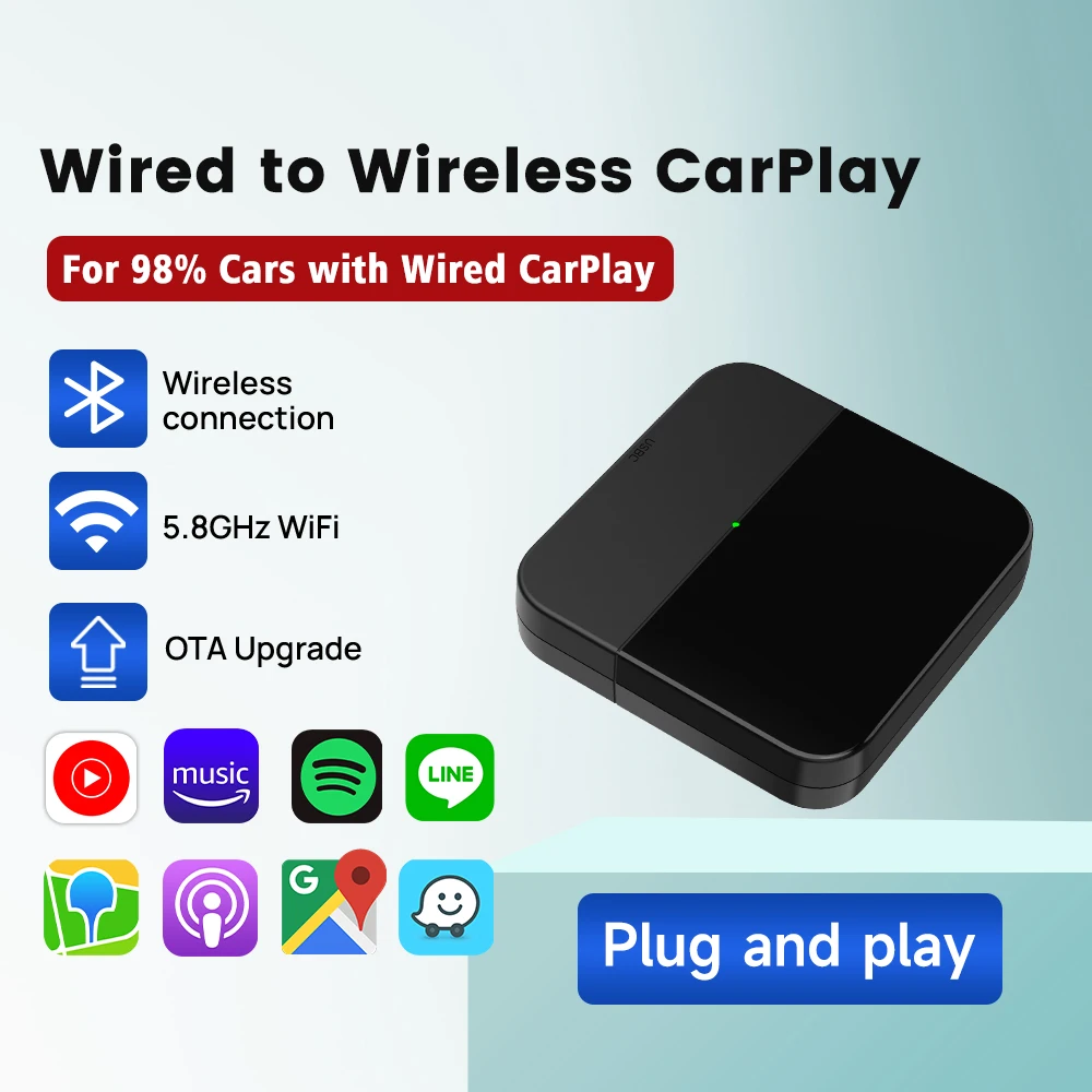 

Mini 3.0 Wireless Carplay Box Auto Connection For Toyota Mazda Nissan Camry Kia Audi Mercedes Volvo OTA Upgrade Plug And Play