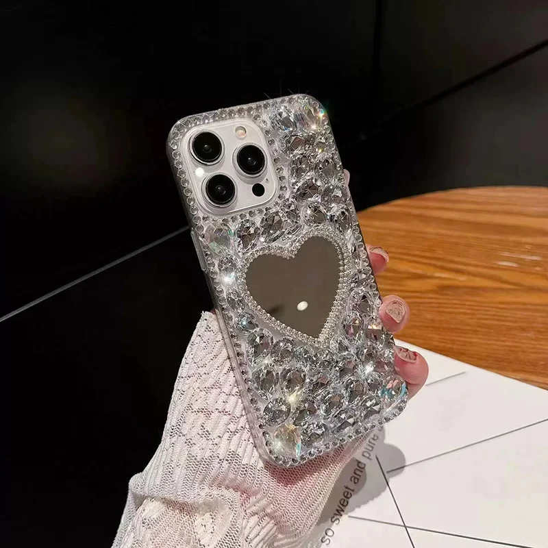 Enhanced Product Title: Elegant Rhinestone Mirror Case with Crystal Bling Design