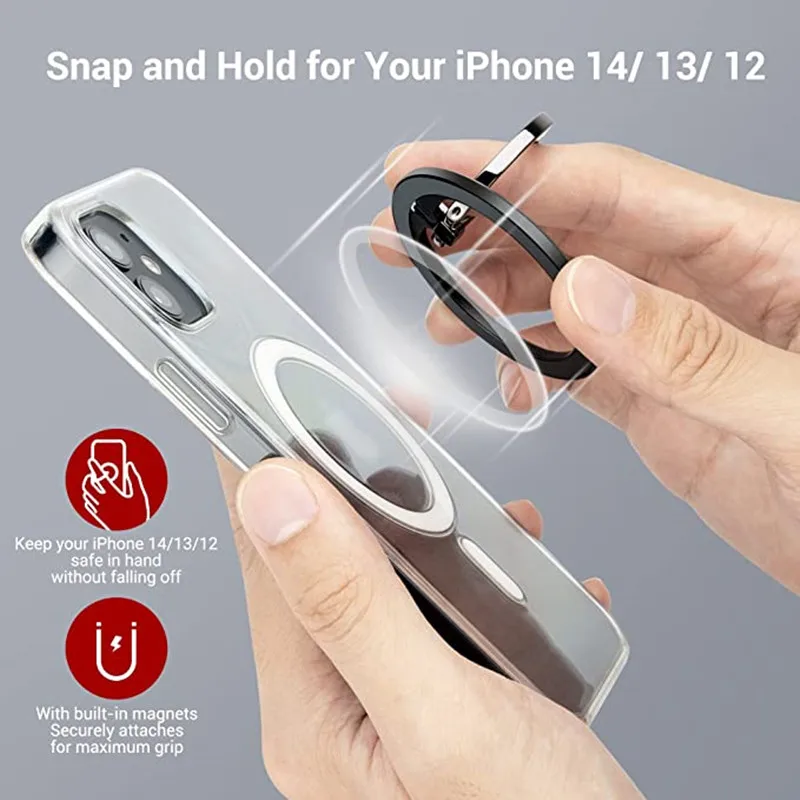 iPhone 12 13 14 15 16 Pro/Pro Max Magsafe 탈착식 휴대폰 금속 링 버클과 호환되는 자기 휴대폰 링 홀더