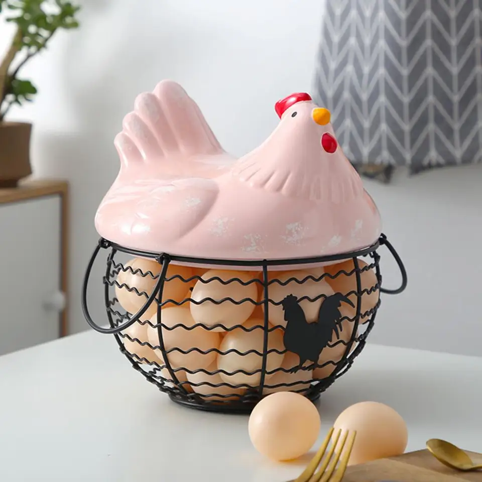 Cesto Portauova A Forma Di Gallina - Ceramica E Ferro, Capacità 15 Uova, Decorativo E Pratico - Foto 10