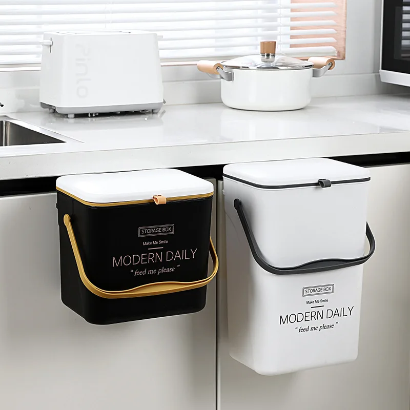 

Kitchen Trash Can Hanging Household Toilet Bathroom Cabinet Door Wall Hanging Paste Storage Bucket Large Capacity with Lid