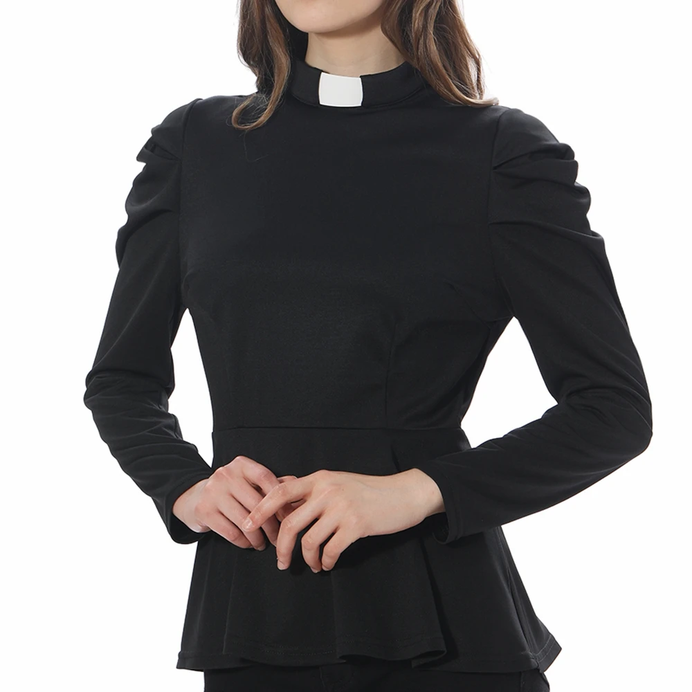Ladies Clergy Shirt for Women Church Priest Tab Collar Blouse Tops