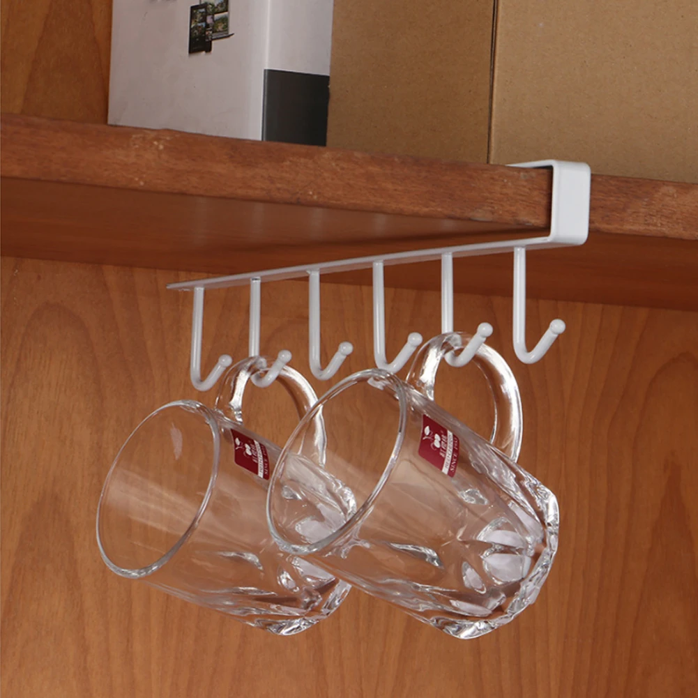 Voltsify 6 Hooks Metal Under Hanging Shelf Kitchen Cupboard Organiser, White: 3 - 5 Days Free Delivery Only UK
