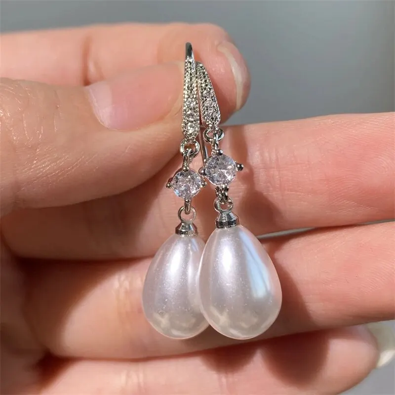 Water Drop Pearl Zircon Dangle Earrings Women Bridesmaid Wedding Jewelry dangle earrings pearl earrings drop earrings pendant earrings long earrings dome teardrop earrings silver jewelry