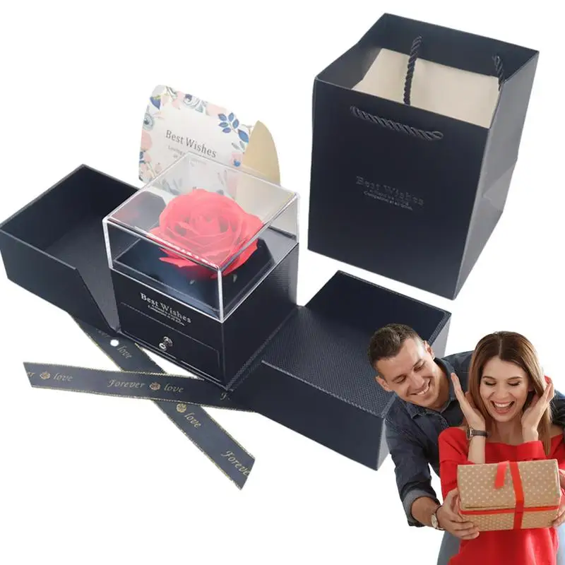 

Подарочная коробка с неизменной розой для женщин, шкатулка для ювелирных изделий с цветами, двойная открытая Роза, Подарочная коробка для свадьбы, дня рождения