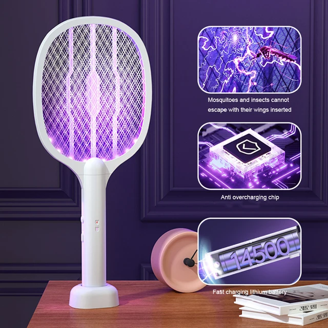 2 in 1 Bug Zapper Racket Handheld Electric Fly Swatter Safe Mosquito Swatter Rechargeable for Home Bedroom Office Indoor Outdoor 5