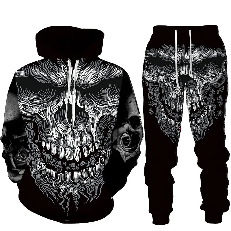 Men's Tracksuit Hoodies Set Hooded Graphic Skull 2 Piece Print Sports Casual Sports 3D Print Basic Streetwear Clothing