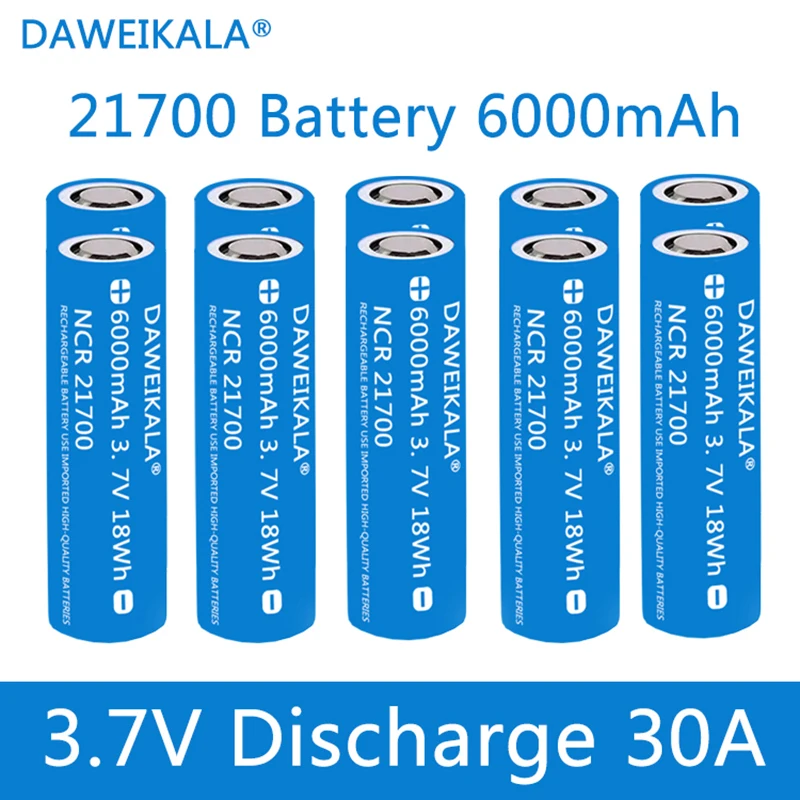 3.7V 21700 6000Mah 30A Batteria Ricaricabile Agli Ioni Di Litio Ad Alta Corrente Per Cacciavite Ev Auto Bicicletta Elettrica Bateria