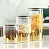 Golden Glass Sealed Can Coffee Bean Storage Container Snack Dried Fruit Storage Tank Metal Cover Home Kitchen Storage Ornaments 1