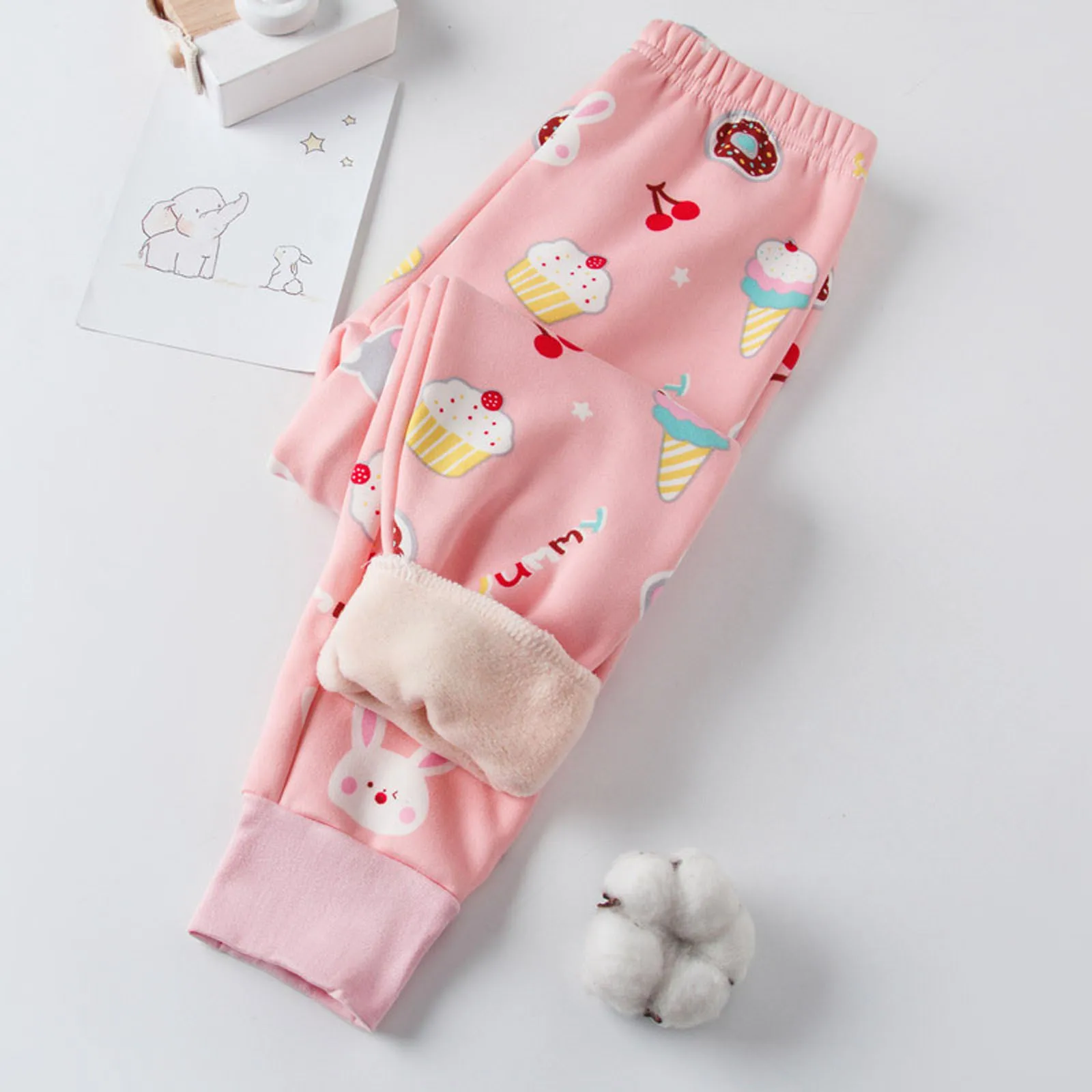 Children Autumn Winter Fleece Thickened Autumn Pants Baby Windproof Pantyhose Warm Boys Girls Cute Cartoon Single Pajama Pants