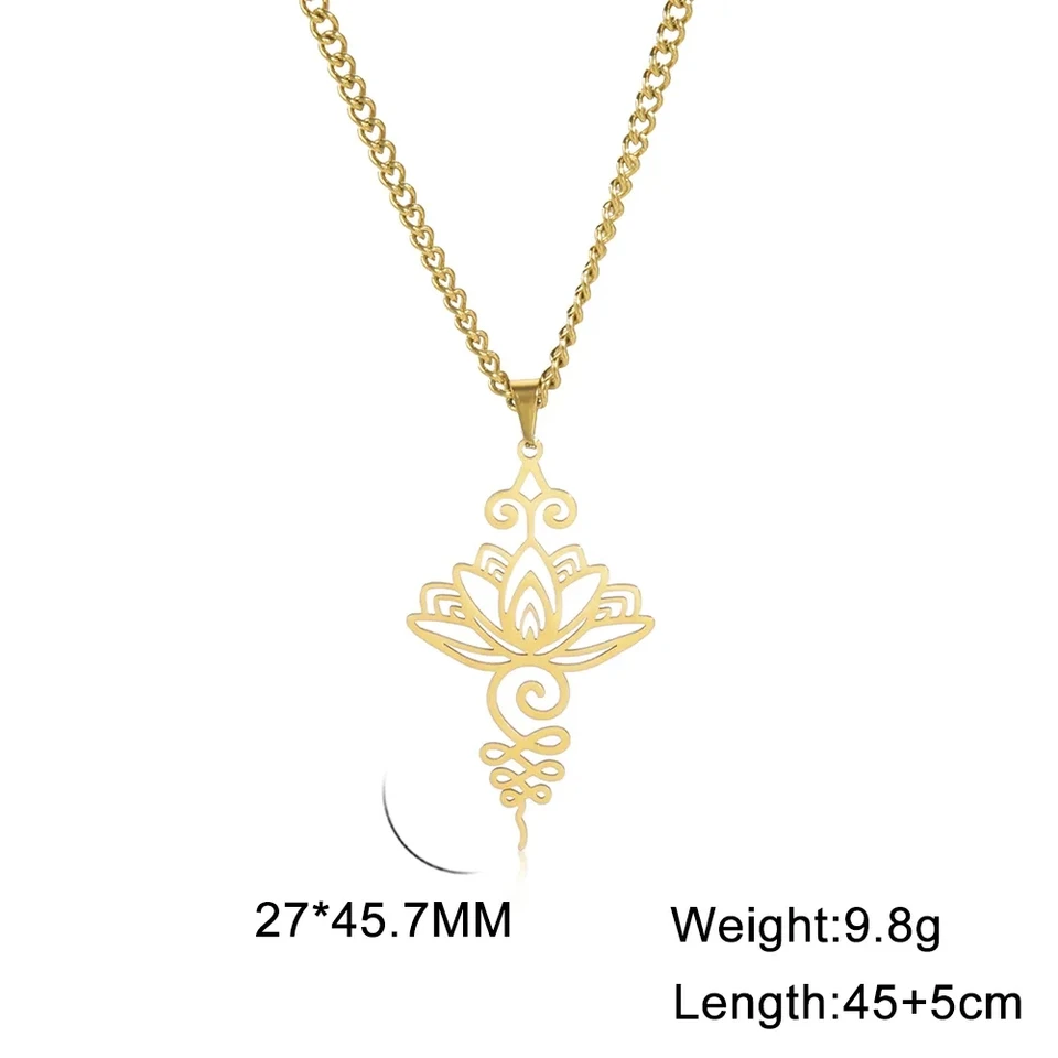 Dreamtimes Collana Fiore Di Lotto Donna - Pendente Unalome In Acciaio Inossidabile Per Yoga E Meditazione - Gioiello Simbolo Di Purezza E Nuovi Inizi - 3